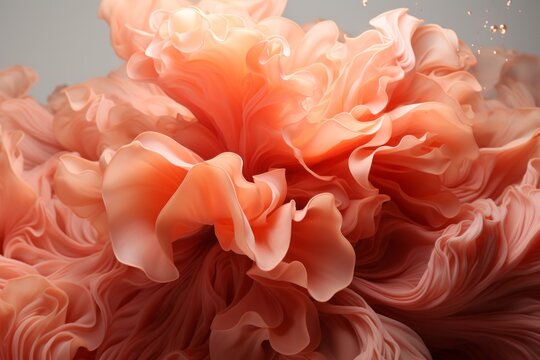 Expressionistic color explosions, organic sculpting, flowing, peach fuzz Pantone color 