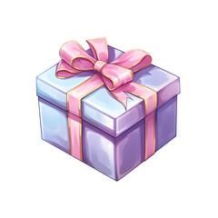 Obraz premium Watercolor Isometric Gift Box. Colored Gift Box with Ribbon isolated PNG