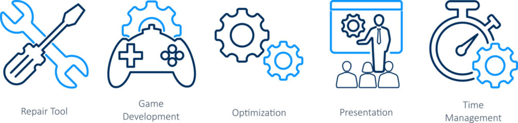 A set of 5 Mix icons as repair tool, hand tool, repair tool