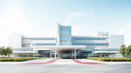 A photo of a modern hospital building