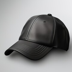 Obraz premium Mockup of a black baseball cap on a light background, front, side view