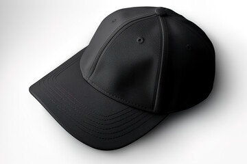 Mockup of a black baseball cap on a light background, front, side view