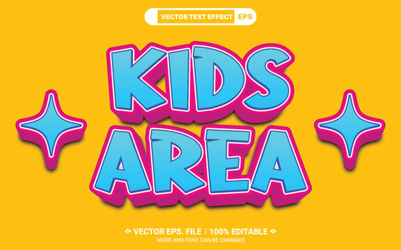 Kids area cartoon text style 3d editable vector text effect