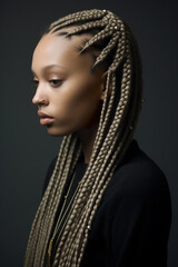 American African beauty women braids hairstyle portrait - obrazy, fototapety, plakaty