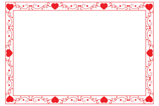 Heart Swirl Romantic Love ornaments isolated border layout, red hearts ornate award frame border, Valentine Day Card Border Square frame design, decorative heart rectangle frame vector element