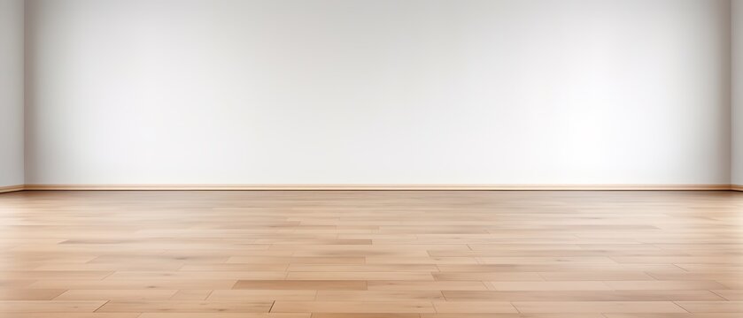 Modern empty room with wooden floor and large white plain wall