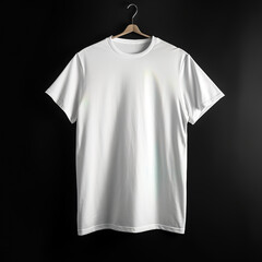 Men's women's oversized cotton T-shirt in white on a dark background. Mock up for design or branding