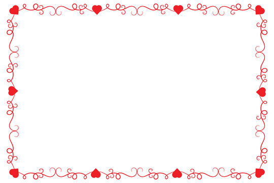 Heart Swirl Romantic Love ornaments isolated border layout, red hearts ornate award frame border, Valentine Day Card Border Square frame design, decorative heart rectangle frame vector element