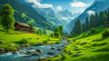 Zelfklevend Fotobehang Swiss mountains landscape © Landscape Nature