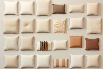 Collection Set of different décor styles of vantage and modern bedding or sofa cushion or pillow styles for interior decoration furniture cutouts, precise isolated - obrazy, fototapety, plakaty