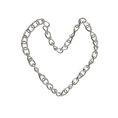 thick valentines silver chain in shape of a love heart on transparent background