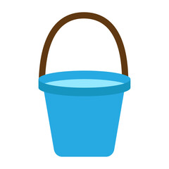 Vector water buckets. metal pail, empty and full plastic garden bucket isolated icons