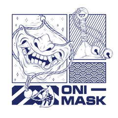 Japanese Demon Oni Mask illustration t shirt design
