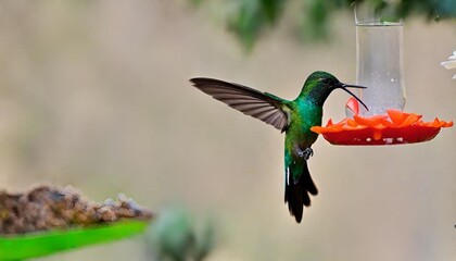 hummingbird feeding on a flower