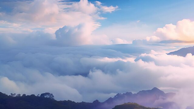 広がる雲海の朝焼け AI画像 