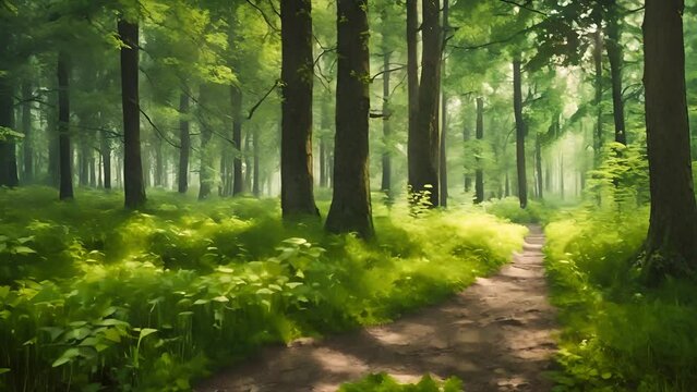森の中に差し込む太陽の光 AI画像