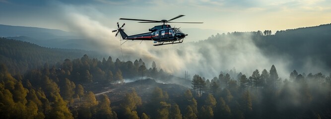 To put out a forest fire, a firefighting helicopter is equipped with a water bucket..