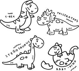 hand drawn cute dino and text for templates