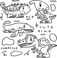 hand drawn cute dino and text for templates