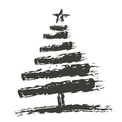 Hand drawn black and gold Christmas tree isolated on a white background. 