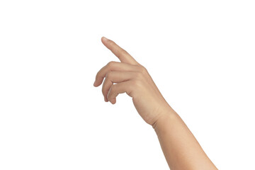 Hand pointing or clicking mouse on white background, clipping path.