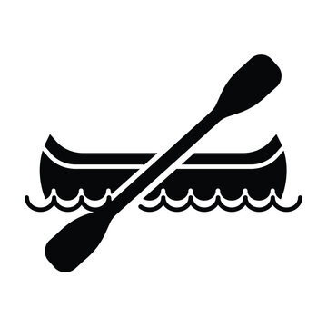 black canoe with paddle on water clip art preview