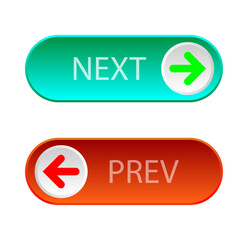 Previous and Next Web button set. Button with arrow icon. Vector Illustration