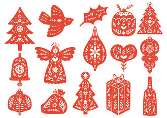 Decorative Christmas Stuff Doodle Design Element - obrazy, fototapety, plakaty