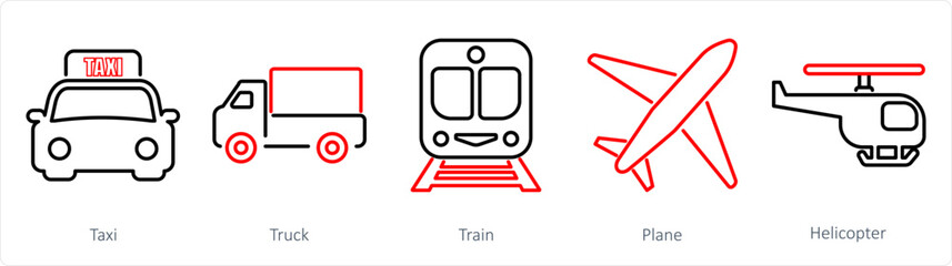 Naklejka premium A set of 5 Mix icons as taxi, truck, train