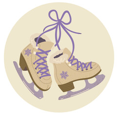 Sticker with two linked beige skates in a retro style