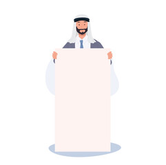 Confident Arabic Businessman Presenting Message, Holding Blank Signboard for Corporate Marketing