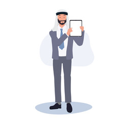 Arab Businessman Giving Presentation with Tablet.Arab Businessman Discussing Strategy by Digital Tablet