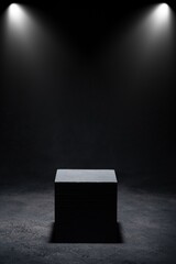Black product background. Empty podium