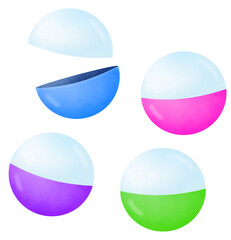 ガチャガチャの開いたカプセルと閉じたカプセルの4つセット