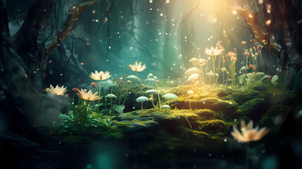 Obraz na płótnie Canvas Whispering Woods of Enchantment: A Luminous Journey into Fairy-Tale Fantasy