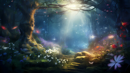 Obraz na płótnie Canvas Whispering Woods of Enchantment: A Luminous Journey into Fairy-Tale Fantasy
