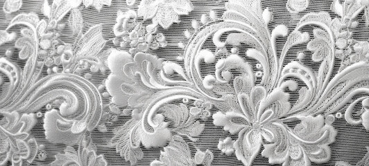 Intricate Lace Delicate Thread and Pattern of Craftsmanship White Lace Fabric Delicate Lace Art Photo Hyper Realistic Detailed Lacework Ai Generated Photograph Floral Lace Fabric Design Floral Fabric