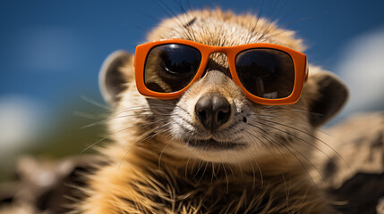 Fototapeta premium Chillin' Sentry: The Coolest Meerkat in Sunglasses. Generative AI