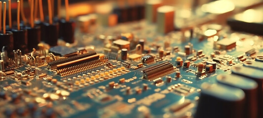 Retro Technology Nostalgic Details of Vintage Electronics, Old Electronics Art Gold Metal Electronic Parts, Inside Electronic Compartment Insides of Hard drive Computer, Electric Devices Inner Circuit