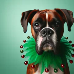 Crédence de cuisine en verre imprimé Bulldog français Dogs dressed like Christmas　クリスマスらしい格好をした犬