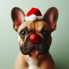 Foto auf Acrylglas Französische Bulldogge Dogs dressed like Christmas　クリスマスらしい格好をした犬