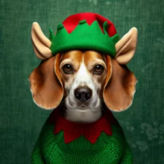 Badezimmer Foto Rückwand Dogs dressed like Christmas　クリスマスの格好をした犬 © Churin Art Works