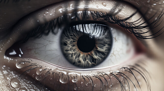 human eye in closeup, close up of a beautiful blue eye, Human eye iris close up, Generative AI