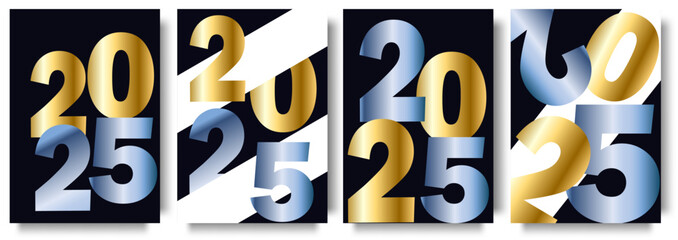 Creative concept of 2025 Happy New Year posters set. Design templates with typography logo 2025 for celebration and season decoration. Minimalistic trendy backgrounds for branding, banner, cover, card