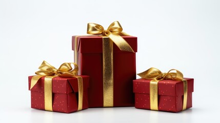 Five Red Gift Boxes with Gold Ribbons