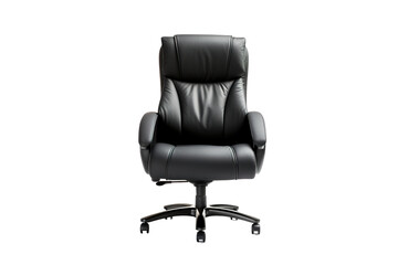 an actual black mid-back leather chair with a comfortable backrest and cushion, a fixed armrest,  white background PNG