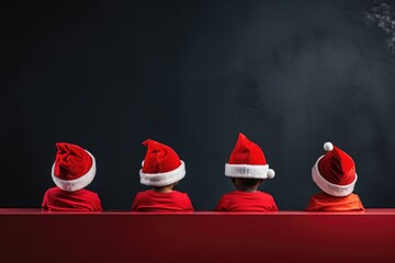 Santa's little helpers - a line of Santa hats