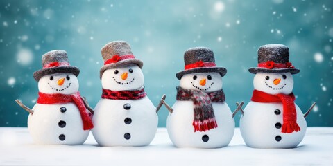 Winter scene with snowmen and snow