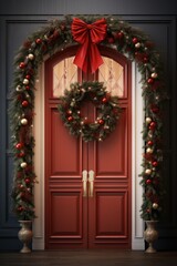 Fototapeta na wymiar A Christmas Miracle - A Poinsettia-covered Door