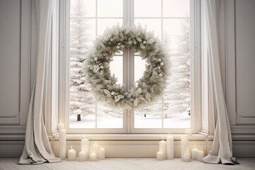 A Cozy Winter Scene with a Christmas Wreath and Candles